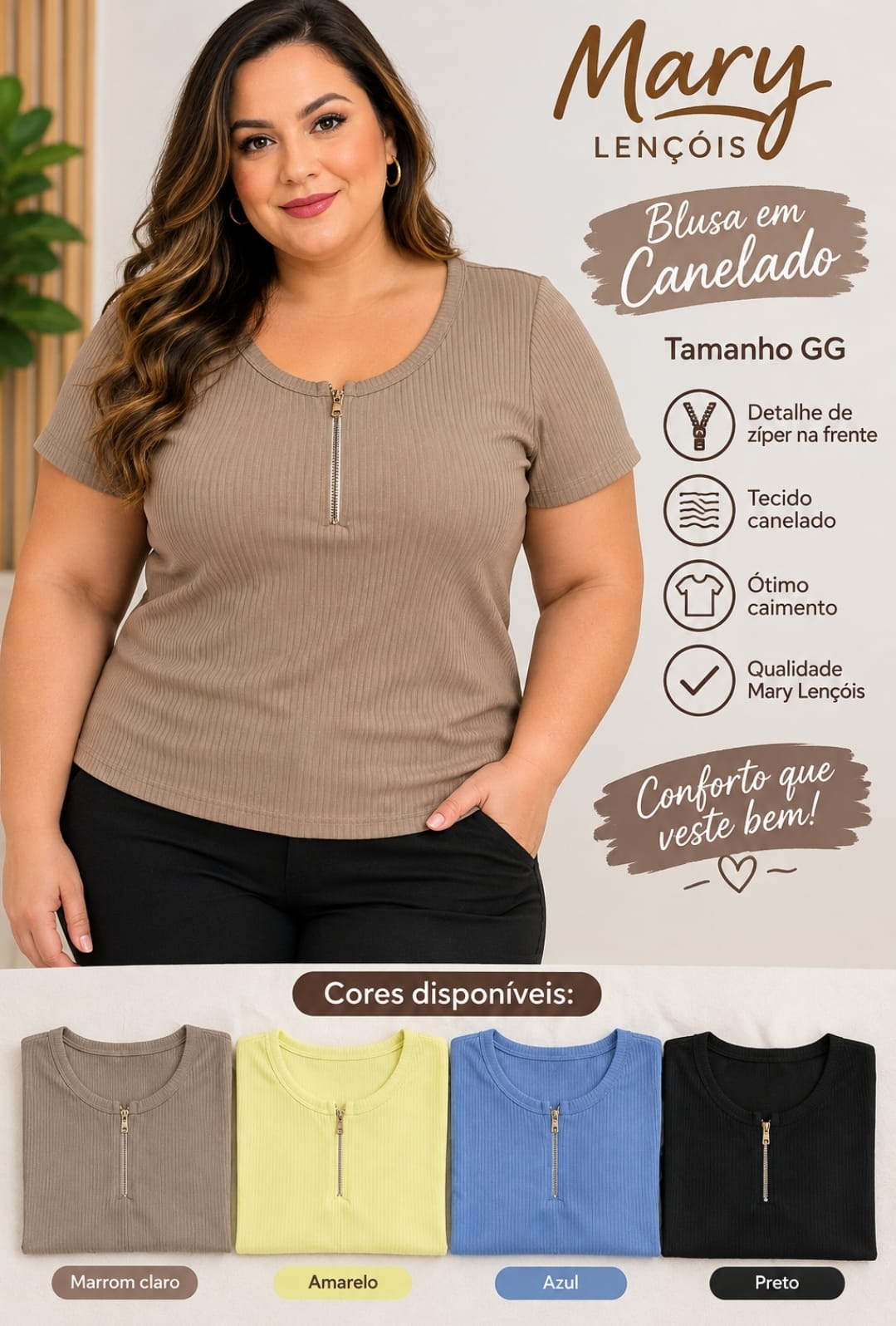Blusa Canelada com Babado na Manga