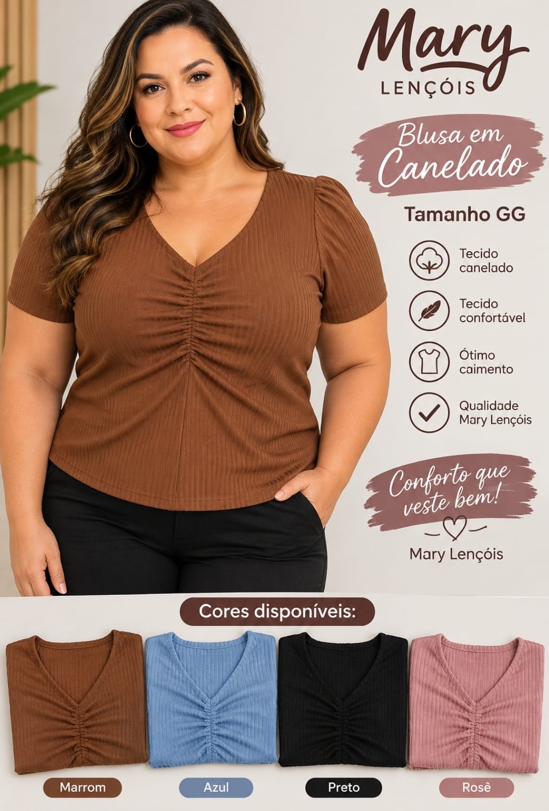 Blusa em Canelado Decote V